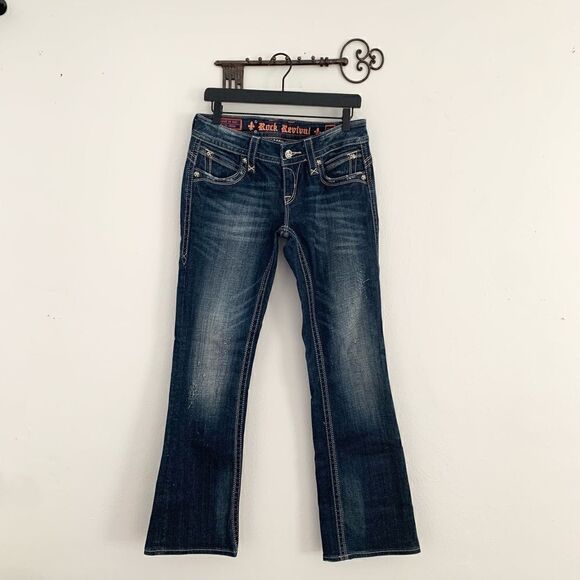 Rock Revival *Gwen Easy Boot* dark wash denim jeans western bling size 27